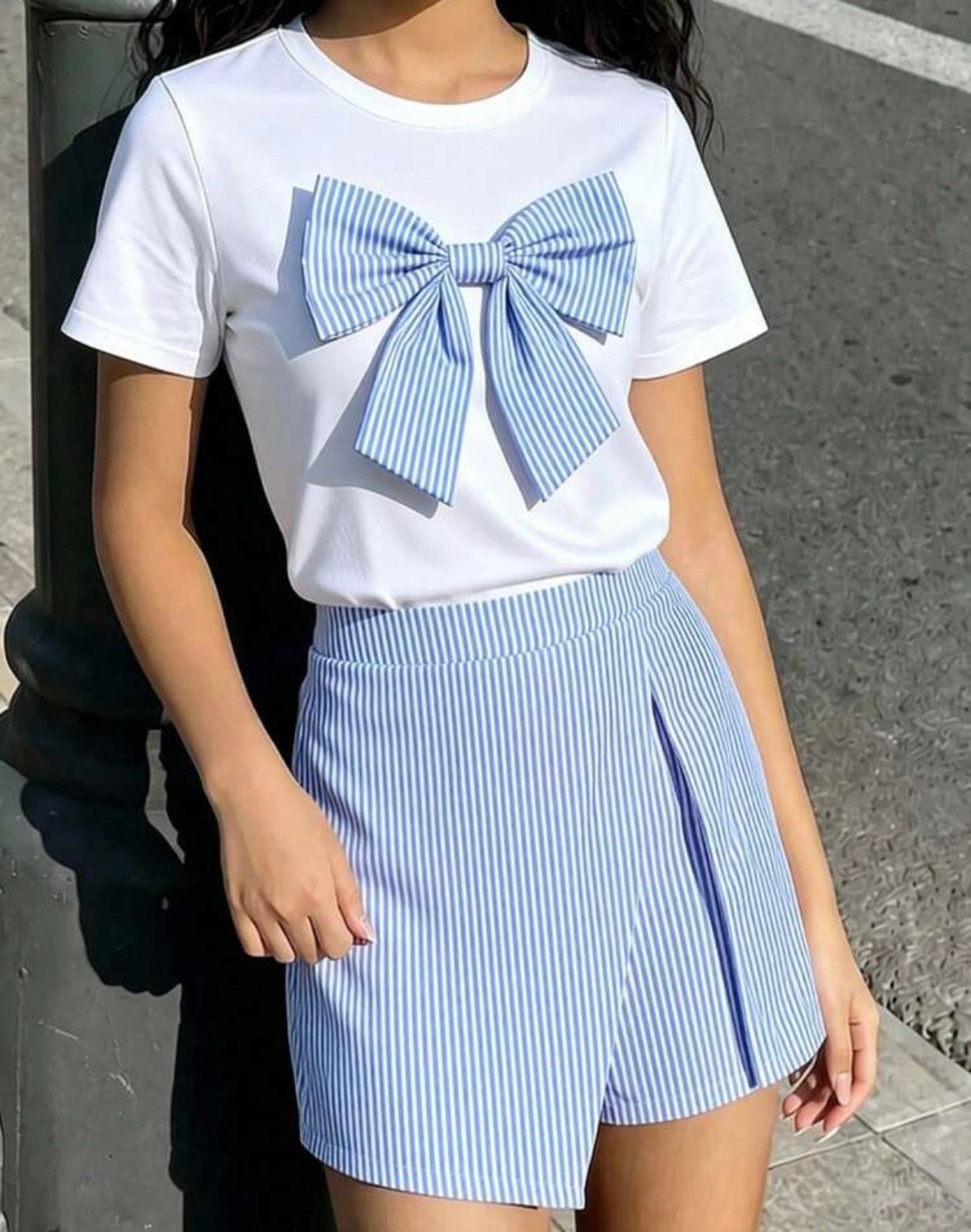 K conjunto azul moño niña